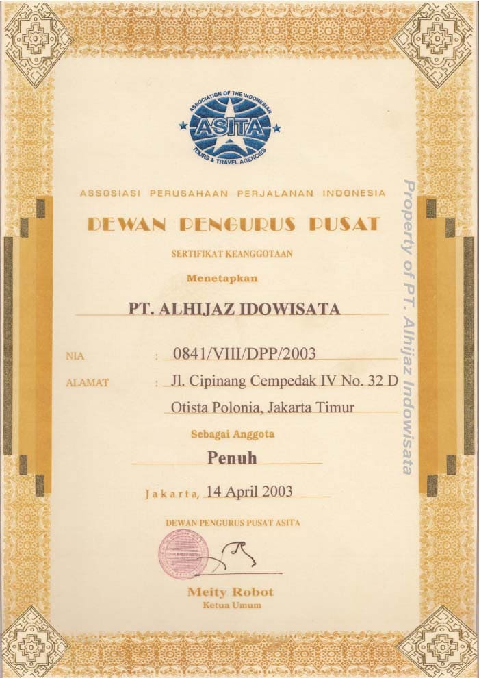 sertifikat-asita-Alhijaz Ticketing